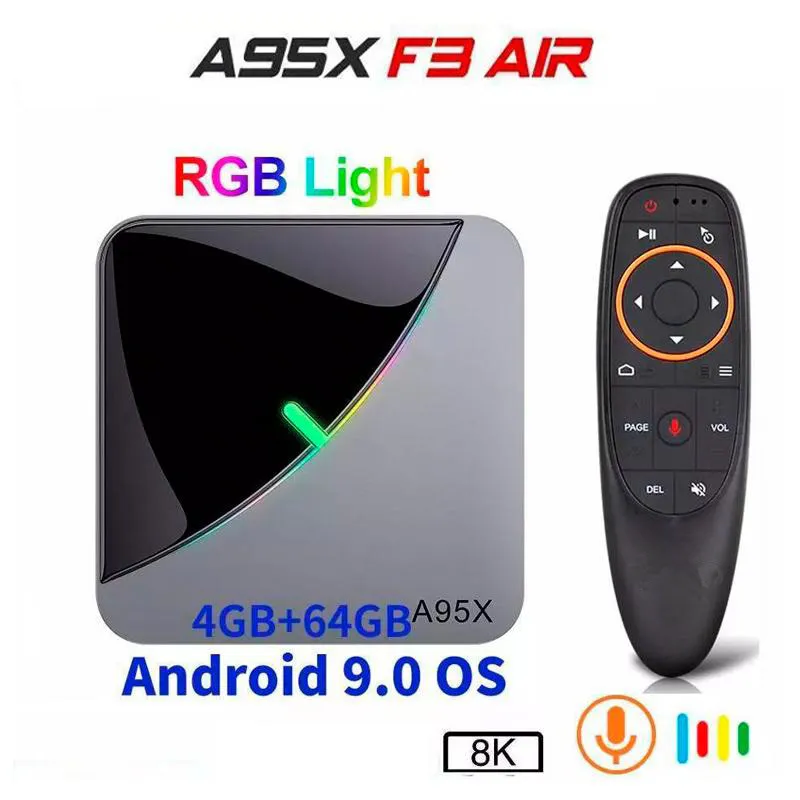 A95X F3 Air 8K Android 9.0 TV Box Amlogic S905X3 4G 32G 64G RGB Luz Media Player H96 Max