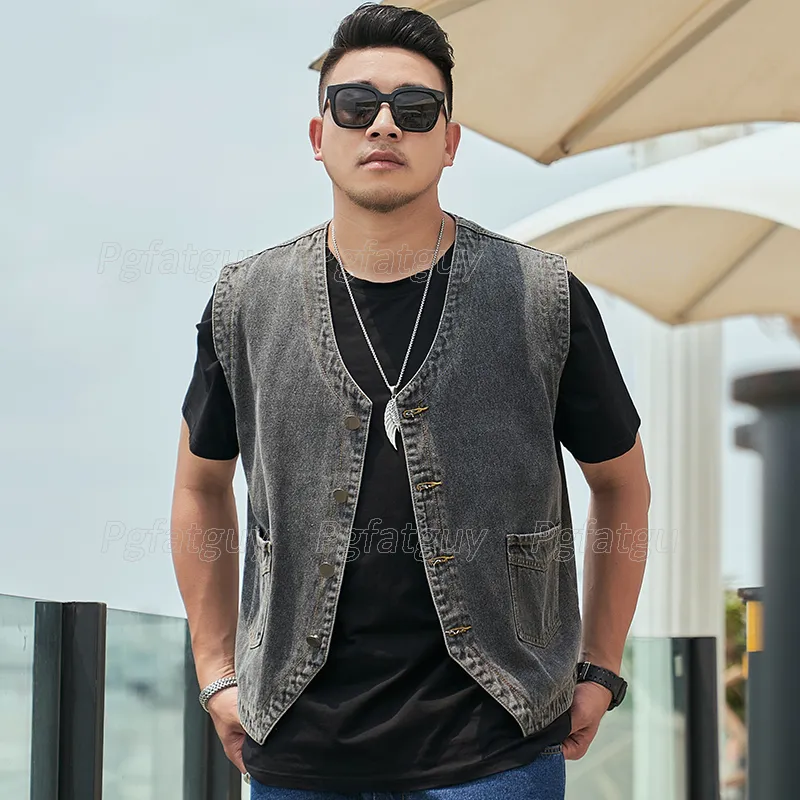 Big Size Men's Vests Loose Casual Denim Waistcoat Simple Design XL-8XL Motorcycle Sleeveless Jacket For 150kg Fat Guy Male Clothing