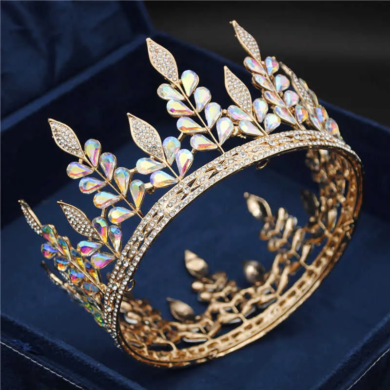 2019 New Gorgeous Crystal Wedding Crown Charm Metal Leaves Bridal Crown Tiaras Queen King Circle Diadem Hair Smycken Ornaments x0625