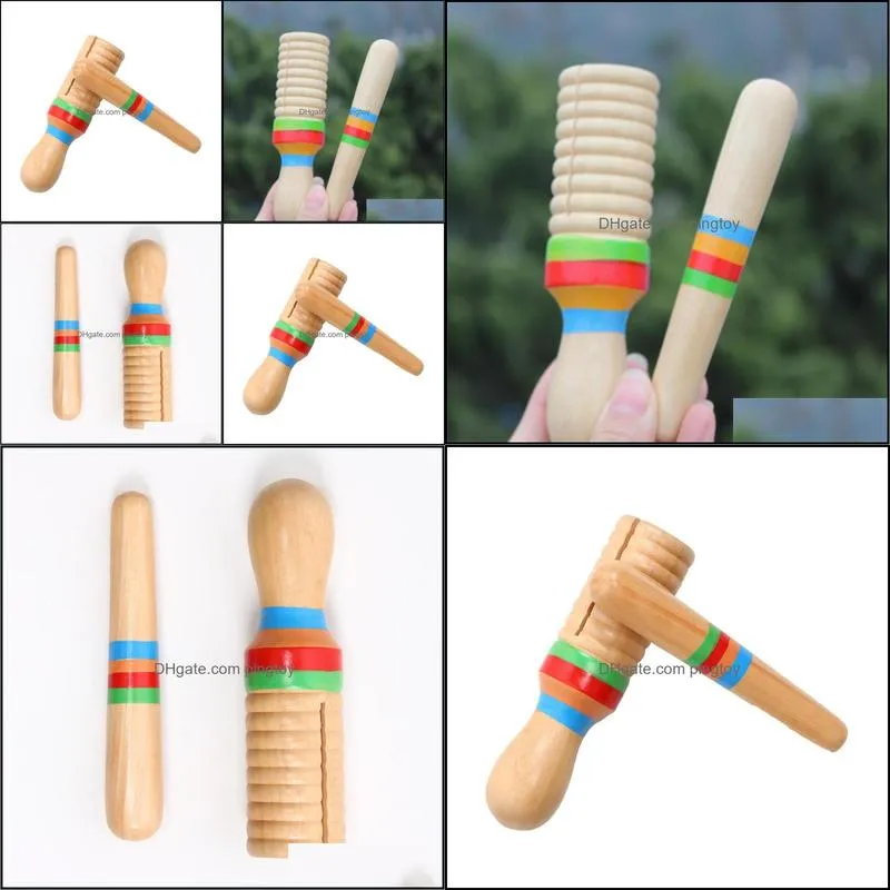 Small Single-threaded Ring Percussion Cylinder Croak Frog Barrel Instrument Musical Rod Bell Toys