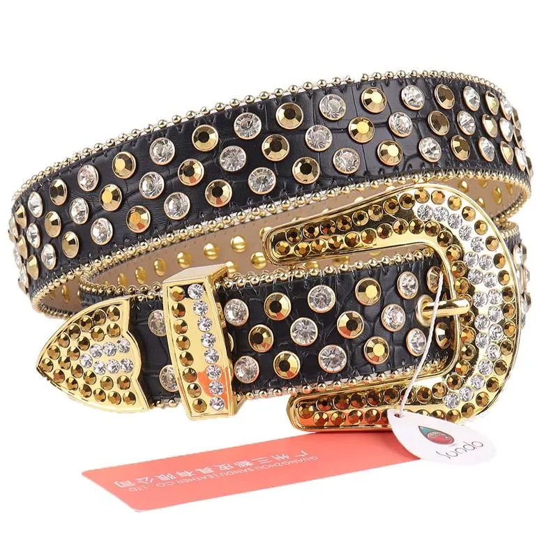 Ceintures Ceinture de cristal cloutée de luxe pour femmes hommes bracelet en diamant mode Western Cowgirl Cowboy