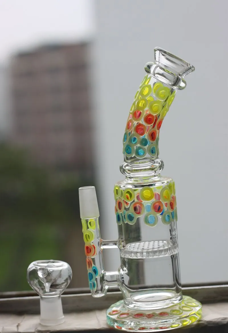 Cor brilhante ponto de cachimbo de cachorro vidraceiro Dab Dab Dab Bongs Tubos de fumaça 8-10 polegadas Altura 14.4mm articulação feminina com quartzo banger