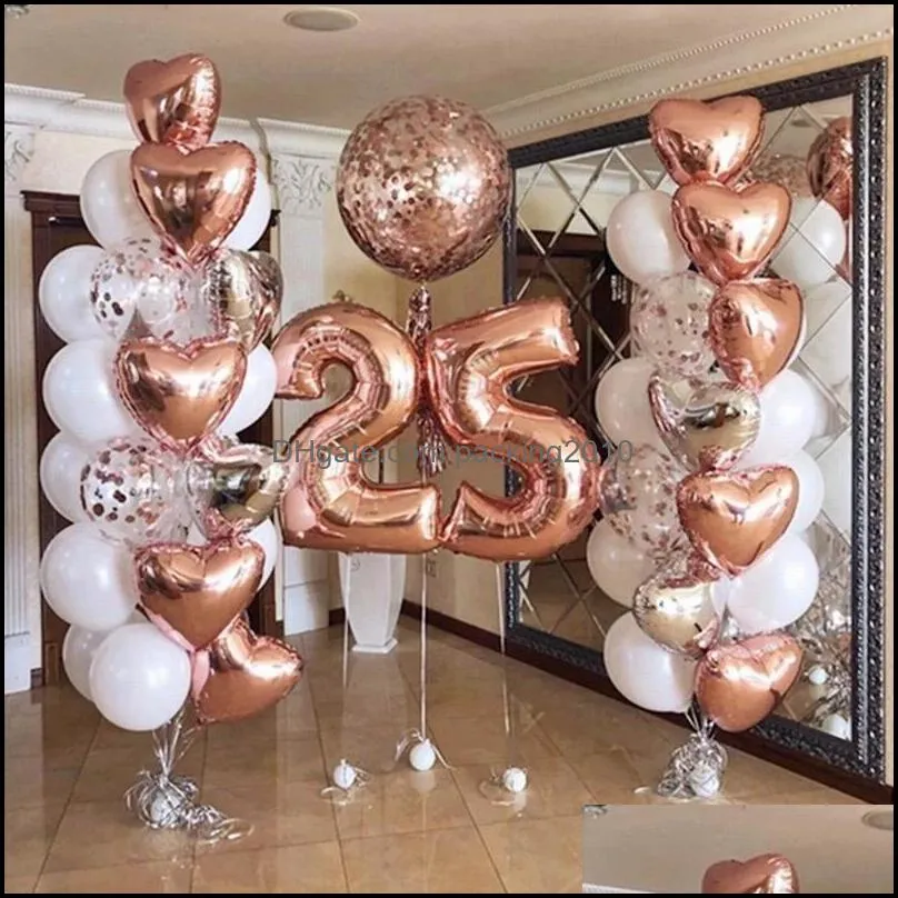 9pcs Rose Gold Red Heart Balloons Set 30inch Number Foil Helium Globos 16 18 30 Years Old Adult Birthday Party Decor Supplies