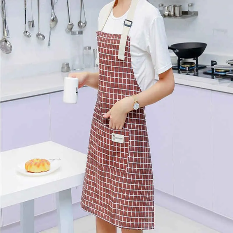 Plaid cotton and linen fashion Korean style adjustable halter apron