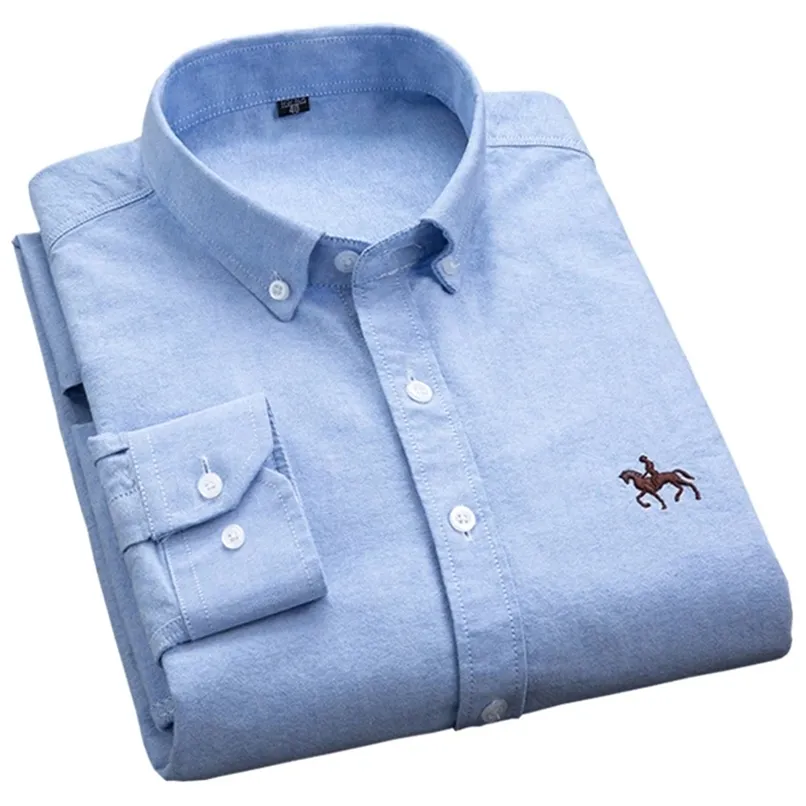 S-6XL Plus size OXFORD FABRIC 100% COTTON excellent comfortable slim fit button collar business men casual shirts tops 210809