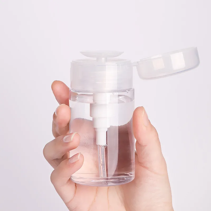 Push Down Empty Pump Dispenser For Nail Polish Remover Alcohol Clear Liquid Bottle Storage Bottle yq02118