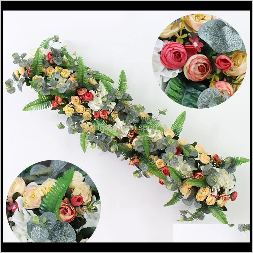 1m greenery plants party wedding arch door window station decor road lead artificial flower row runner diy rose peony hydrangea