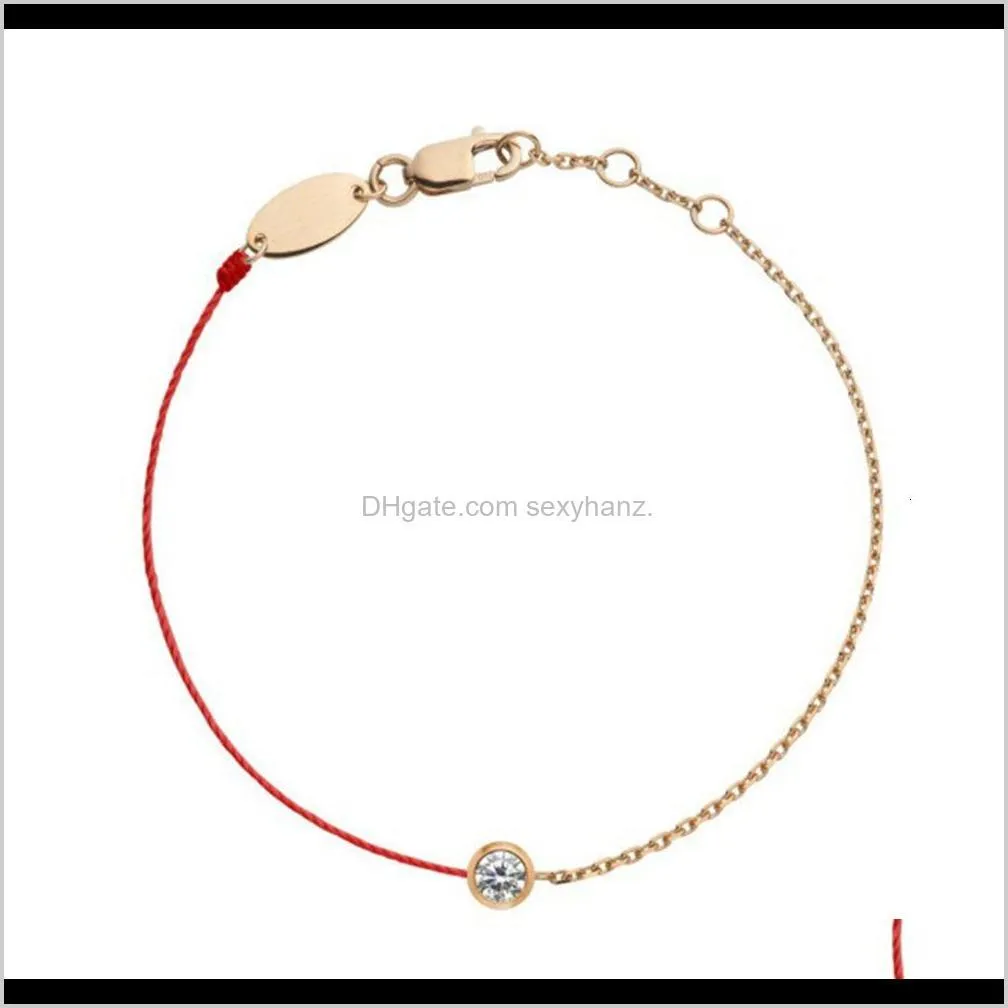 titanium plated 18k rose gold single diamond red rope bracelet