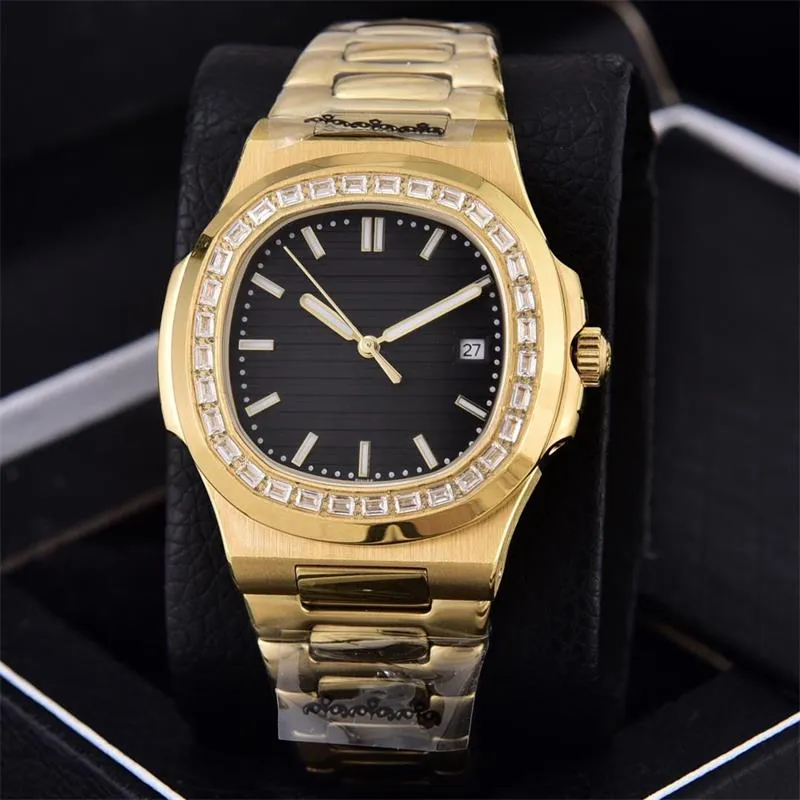 6 색 40mm Naut 18K Gold Watch 투명한 뒤로 다이아몬드 베젤 5711 / 1A 아시아 2813 자동 무브먼트 날짜 망 BDFL