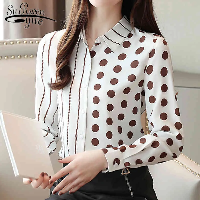 Langarm Polka Dot Büro Hemd Frauen Mode Frühling Elegante Chiffon Bluse Taste Gestreiften Koreanische Tops 7185 50 210521