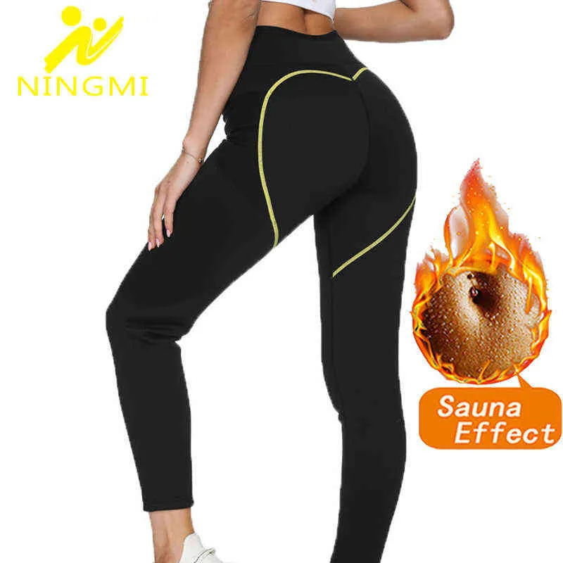 NINGMI Femmes Sauna Pantalons de transpiration Pantalons thermiques chauds Perte de poids Shapers Minceur Leggings Femmes Taille haute Entraîneur Body Shaper H1221