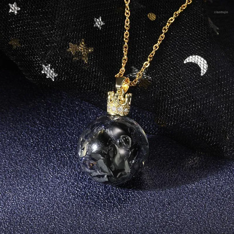 Chains Stainless Steel Chain Black Stone Glass Ball Necklace For Women Fashion Jewelry Celestial Wish Accessories Bijoux