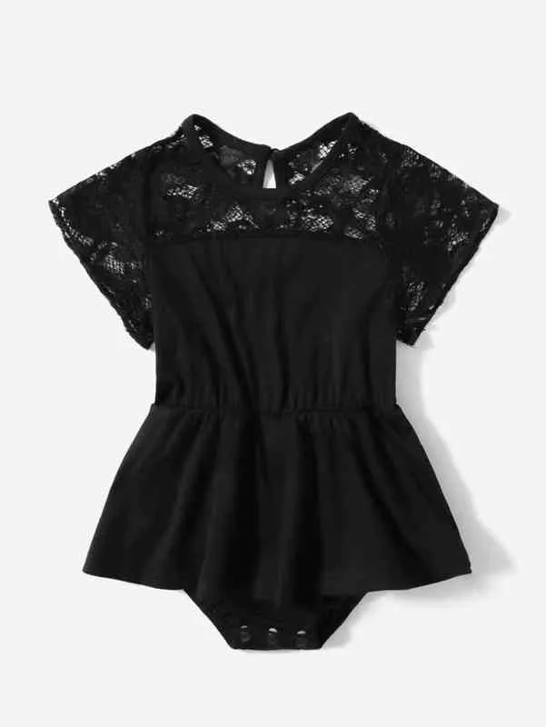 Baby 1pc Contrast Lace Keyhole Back Combo Bodysuit Jurk SHE