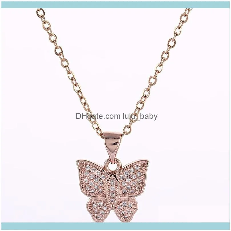 Pendant Necklaces Jewellery Insect Copper Butterfly Charms & Pendants Cubic Zirconia /Gold Color Chain For Women Jewelry Gift