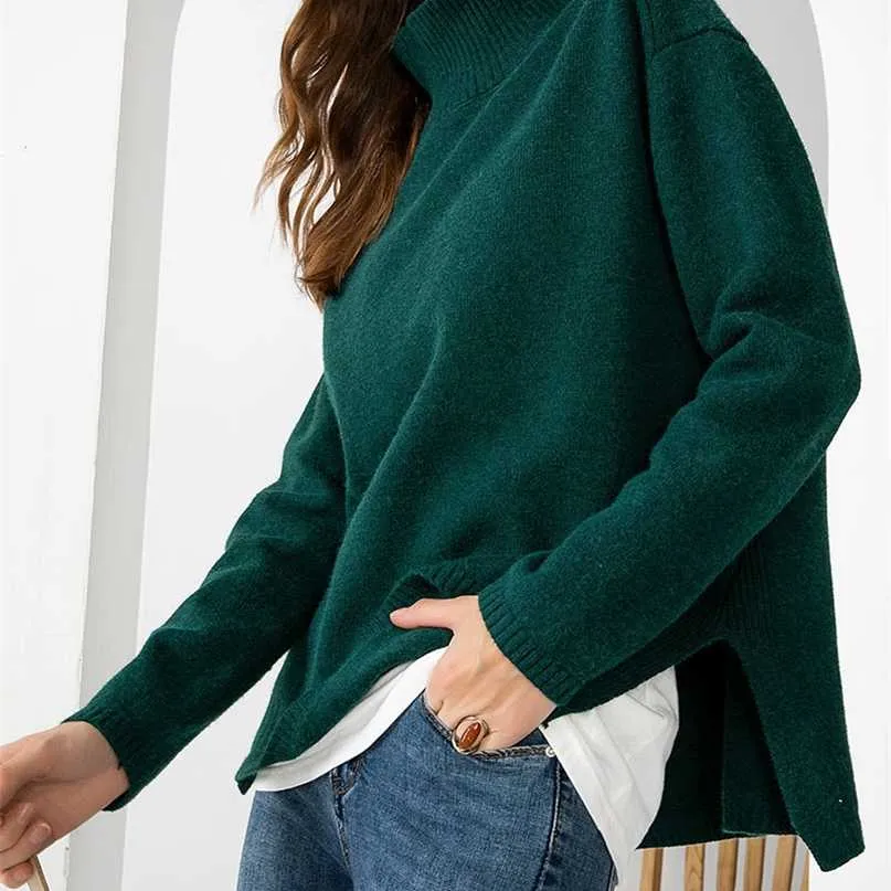 Осень зима базовый негабаритный густой свитер пуловеры женские свободные кашемировые водолазки свитер свитер пуловер женский длинный рукав 211221