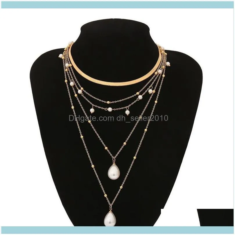 Multi Layer Long Necklace For Women Imitation Pearl Choker Collars Statement Summer Jewelry Chains