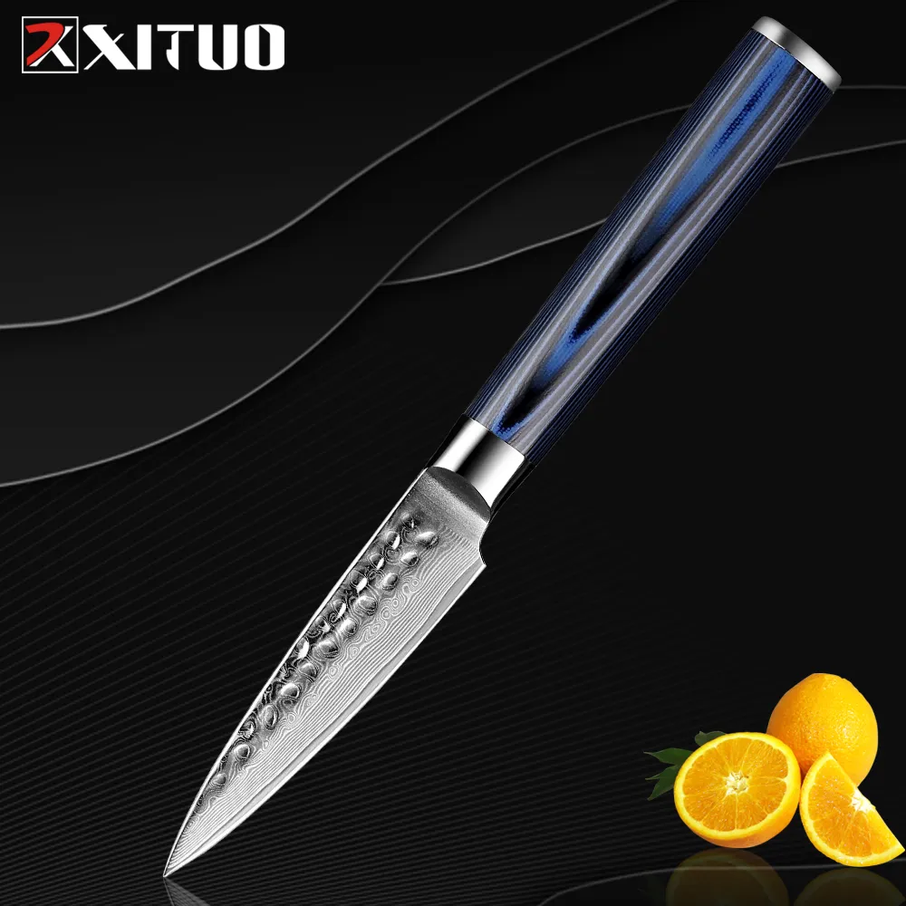 Xituo paring faca real damasco aço utilitário facas de aço dupla cabeça chef especial pequeno steak steak slicing fruta martelo presente