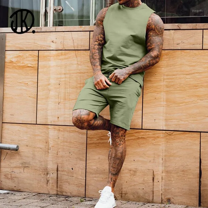 Men's Tracksuits 2021 Summer Men Shorts Suit Sleeveless Vest And Male Two Set Comfort Clothing 2 Piece Casual Solid Sets