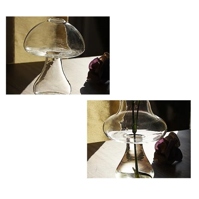Vasi Vaso di vetro a forma di fungo Bella pianta idroponica Decorazione di artigianato creativo per il soggiorno dell'home office