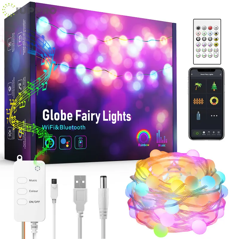 WiFi Fairy Lights LED Outdoor Light Garland RGB LED's String Lighting Alexa Bluetooth Party Lightings Kerstmis voor Tuindecoratie met afstandsbediening D1.5