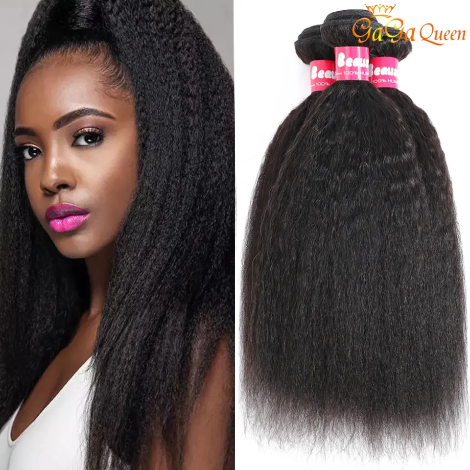 Kinky raka hårbuntar Brazilian Virgin Hair Extensions Yaki Straight 100 % naturliga människohårbuntar