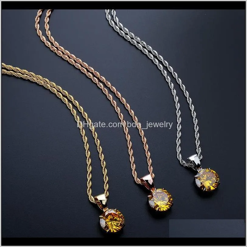 mens & womens 18k gold colorful cubic zirconia pendant chain necklace hip hop rapper princess cut big round diamond jewelry gifts for