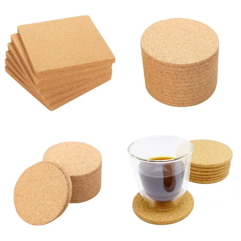 1000pcs Round Wood Coasters Cup Mats 95*95*3mm Plain Cork Coaster Rounds & Square Drink Wine Coffee Pot Cups Mat Party Home Bar Table Anti Scald Cushion With DHL Delivery