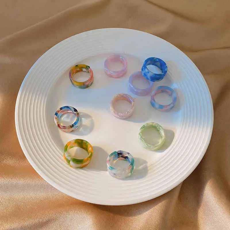 Rings Open Lovers Ring Men's Ins Minority Acrylic Marble Texture Fashion Sense Index Finger Women's Set