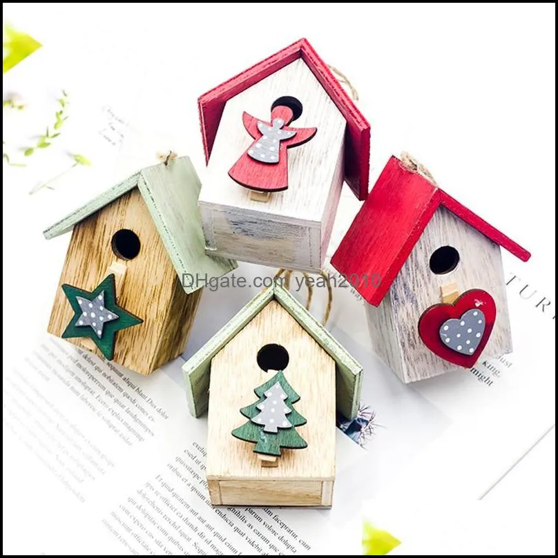 Christmas Decorations Merry Wooden Painted Hut Pendant Tree Hanging Clip Decoration Year Party Ornaments
