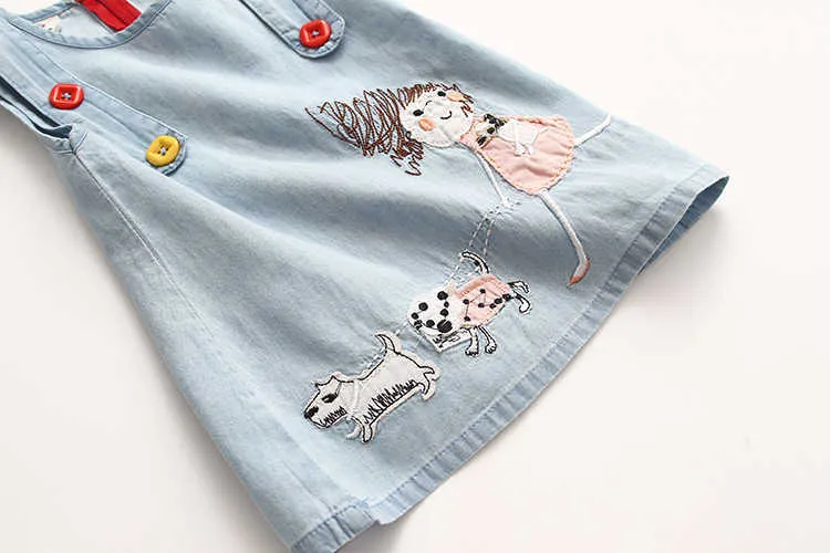  Summer New Fashion Little Girl Embroidery Cartoon Dog Tank Vest Dresses With Buttons O-Neck Baby Girls Kids Denim Dress (13)