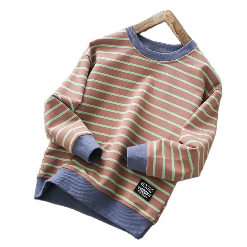 Children's clothing boys autumn striped tops students long-sleeved t-shirts sweatshirt spring and trendy P4761 211029