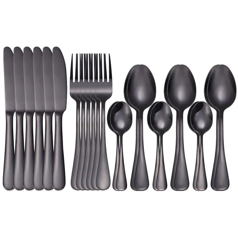 Dinner uppsättningar 24 st Black Set Bestick Rostfritt Stål Rainbow Dinner Porslin Wedding Silverware