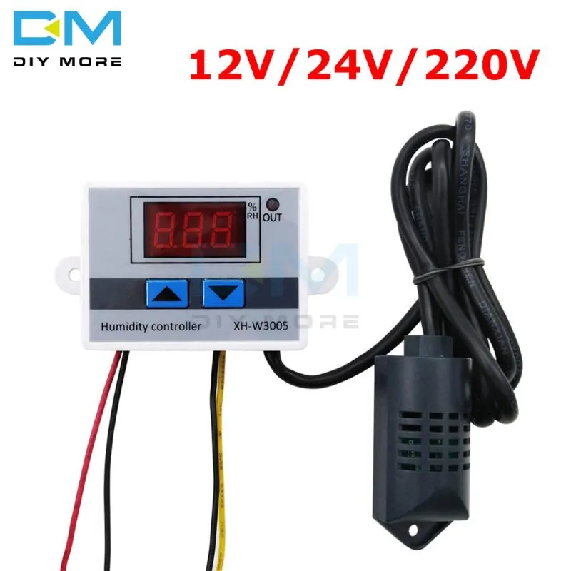 Integrerade kretsar LED Digital fuktighetsregulator DC 12V / 24V AC 110V-220V Hygrometer styrbrytare Hygrostat sensor