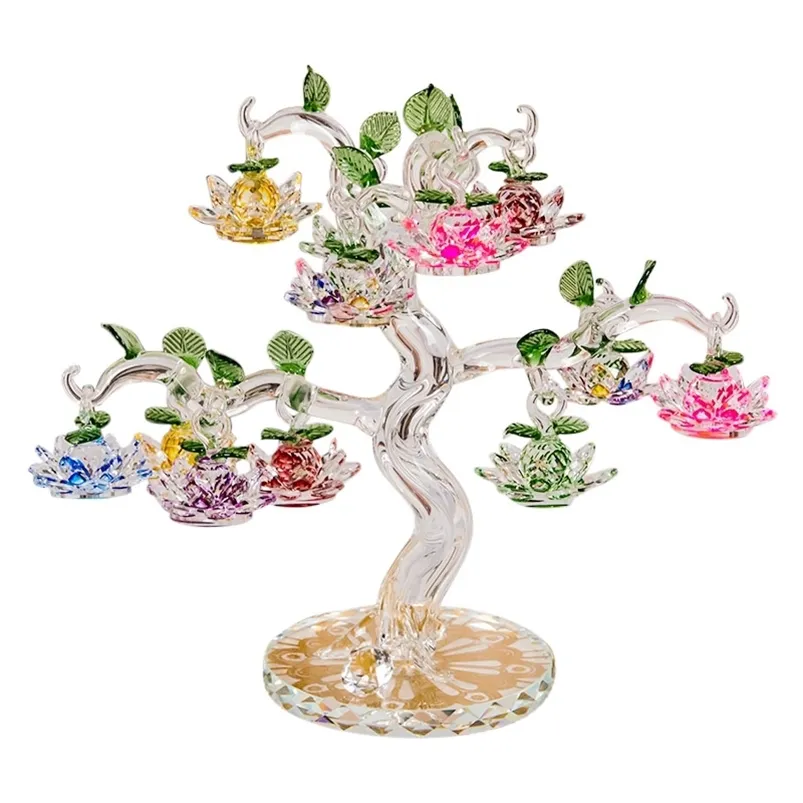 Ornamenti per l'albero di loto in cristallo Fengshui Figurine in miniatura Decorazioni per la casa Regali artigianali 210811