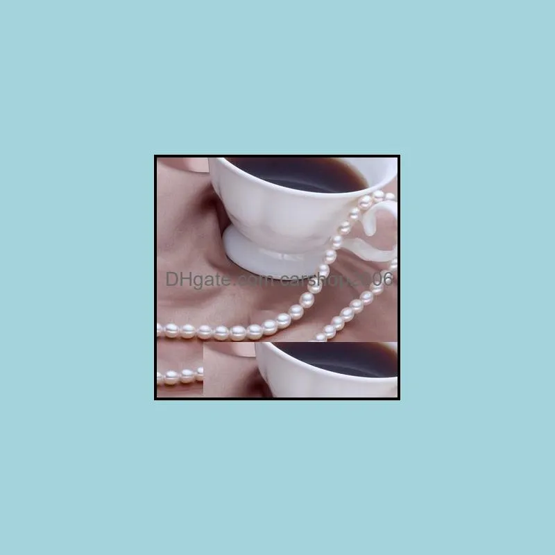 Wholesale 7-8mm white rice-shaped natural pearl necklace 925 silver clasp