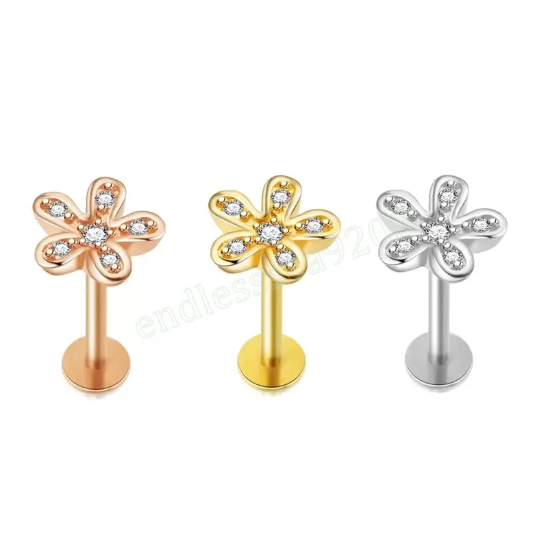 Chirurgische stalen lip studs Labret Ringen Oor Cartilage Stud voor Mannen Dames CZ Helix Tragus Sexy Piercing Sieraden