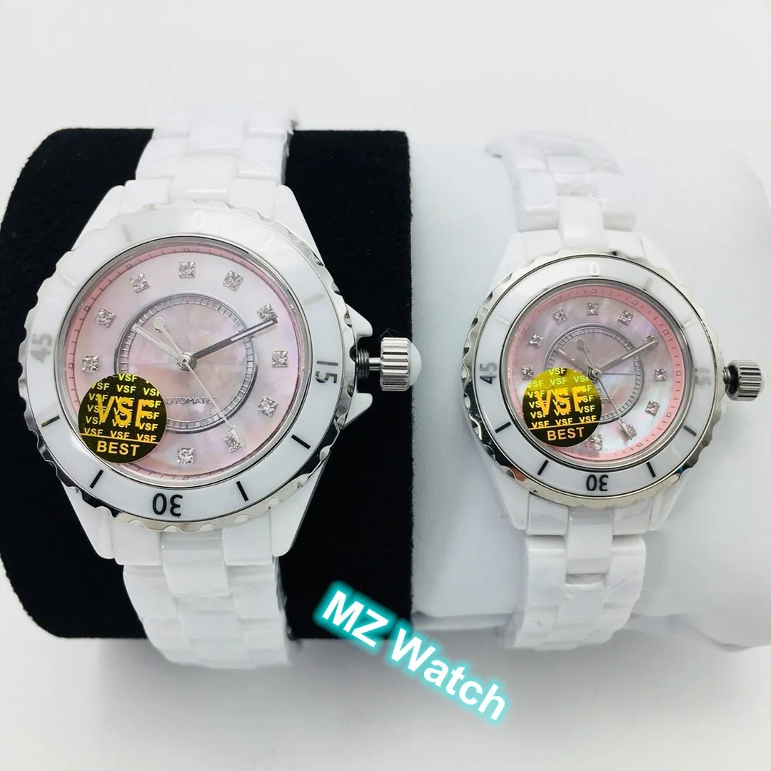 Черные белые розовые керамические часы автоматические механические часы женщины мужчина пара 8215 Движение 33 38 мм знаменитый бренд Saphiare часы
