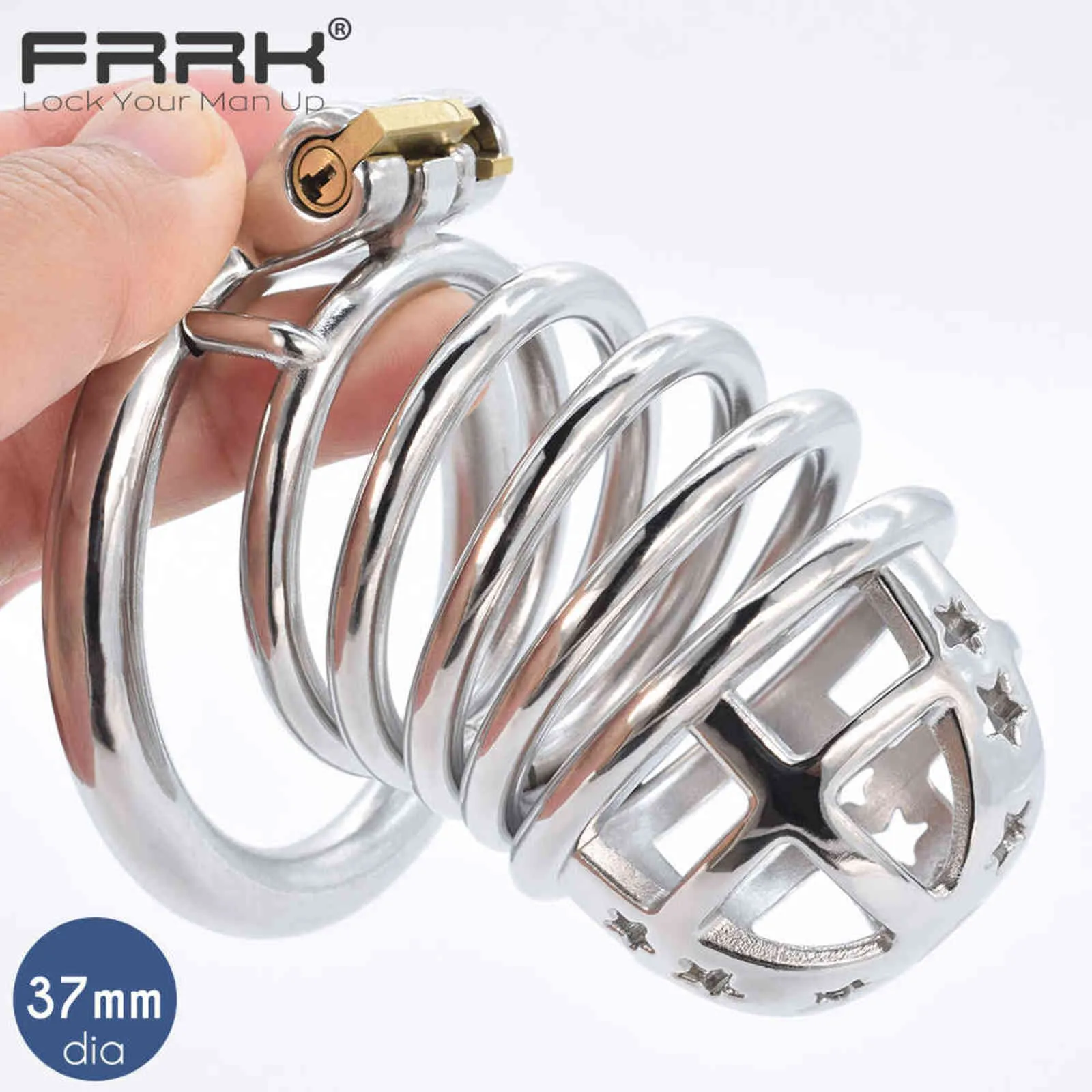 NXY Cockrings FRRK Big Metal Chastity Cock Cage 37mm dia Dispositivi per bondage maschile Flirt in acciaio inossidabile Coppia Sex Toys BDSM Grandi anelli per pene 1124