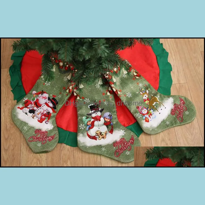 Hot Home Festive 47*22 cm Large Christmas Stockings Gifts Cloth Santa Elk Socks Xmas Lovely Gift Bag For Children Fireplace Tree