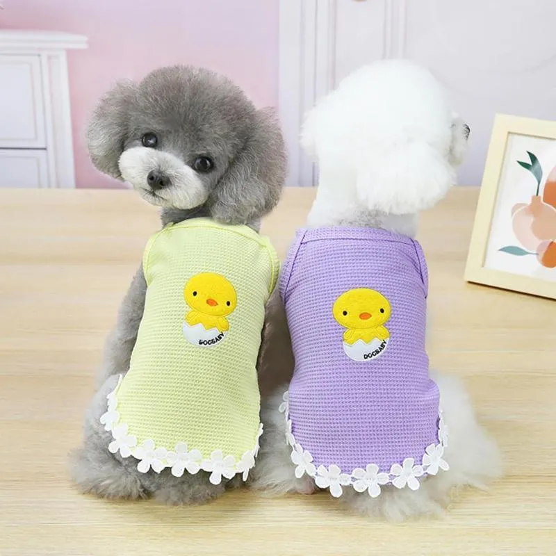 Dog Apparel Unfading Breathable Wear Resistant Puppy Skirt Duck Embroidery Flower Cotton Pet Dress Clothing For Summer FestivalDog