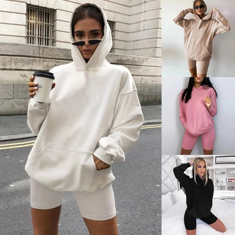 Women's Tracksuits Fashion Women Ladies Wear Höst Sweater Shorts Two-Piece Sets Hem Solid Hooded Long Sleeves Casual Velour Tracksuit 202