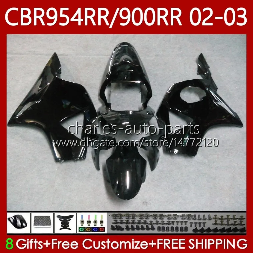 Carrosserie noir brillant pour HONDA CBR900RR CBR954RR CBR900 CBR954 RR Corps 61No.168 CBR 900 954 CC RR 954CC 2002 2003 CBR 954RR 900RR 02 03 CBR954-RR 2002-2003 Kit de carénage