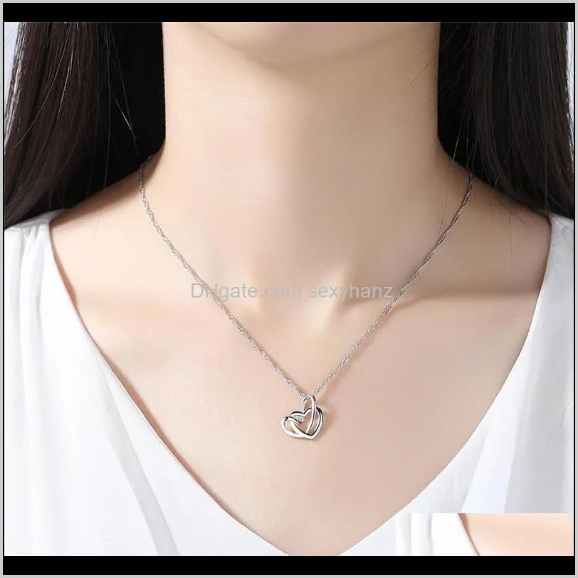 hot fashion jewelry two hearts intertwined creative beautiful white gold pendant necklace clavicle for women gift