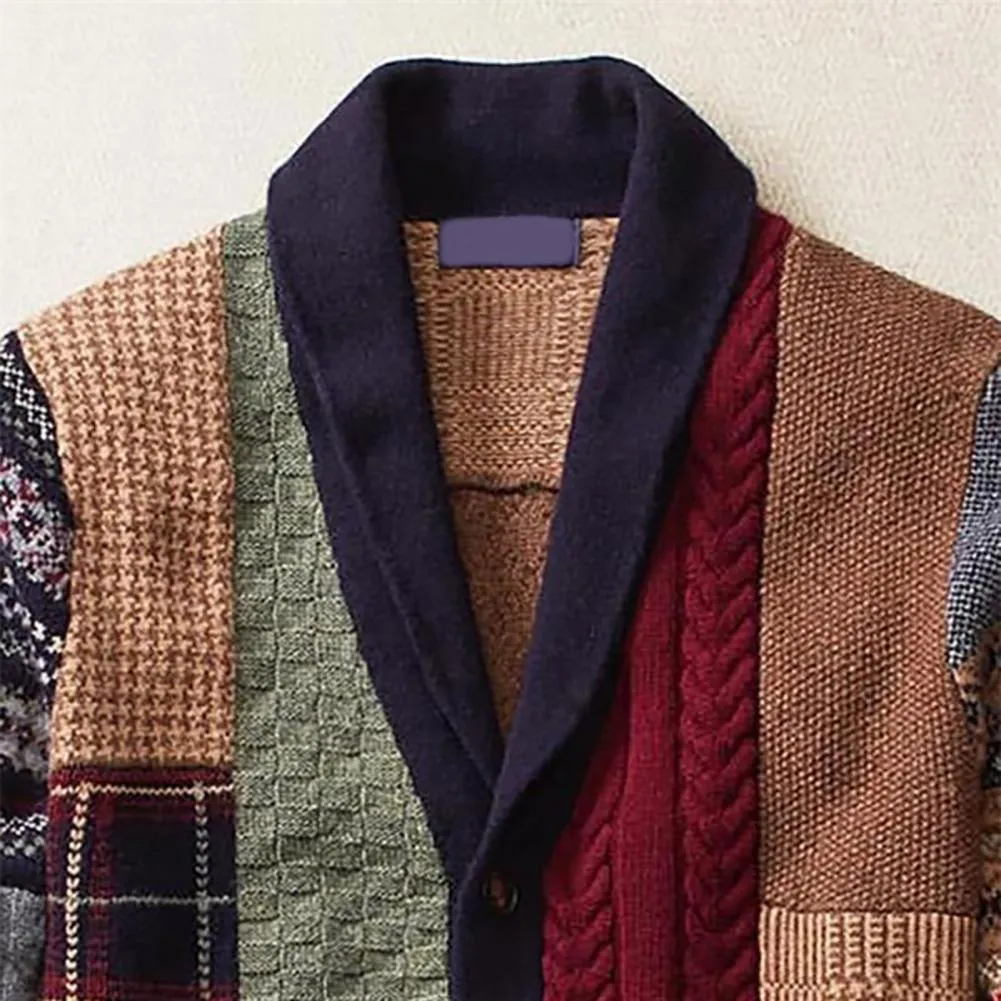 Hommes automne hiver longue décontracté chaud tricot pull manches boutons Cardigan ethnique Patchwork manteau pull