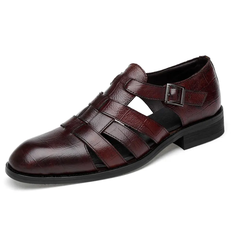 Sandalias de cuero genuino de moda de estilo italiano para hombres Sandalias de vestir de negocios zapatos de cuero hecho a mano hombres sandalias grande tamaño 35-47 y200702