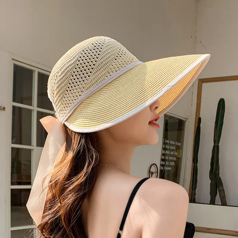 New Arrival Women Ladies Summer Large Wide Brim Sun Hat Foldable Roll Up  Bowknot Decor Beach Visor Cap Outdoor Travel Cap6738237 From Cyc1688,  $11.71
