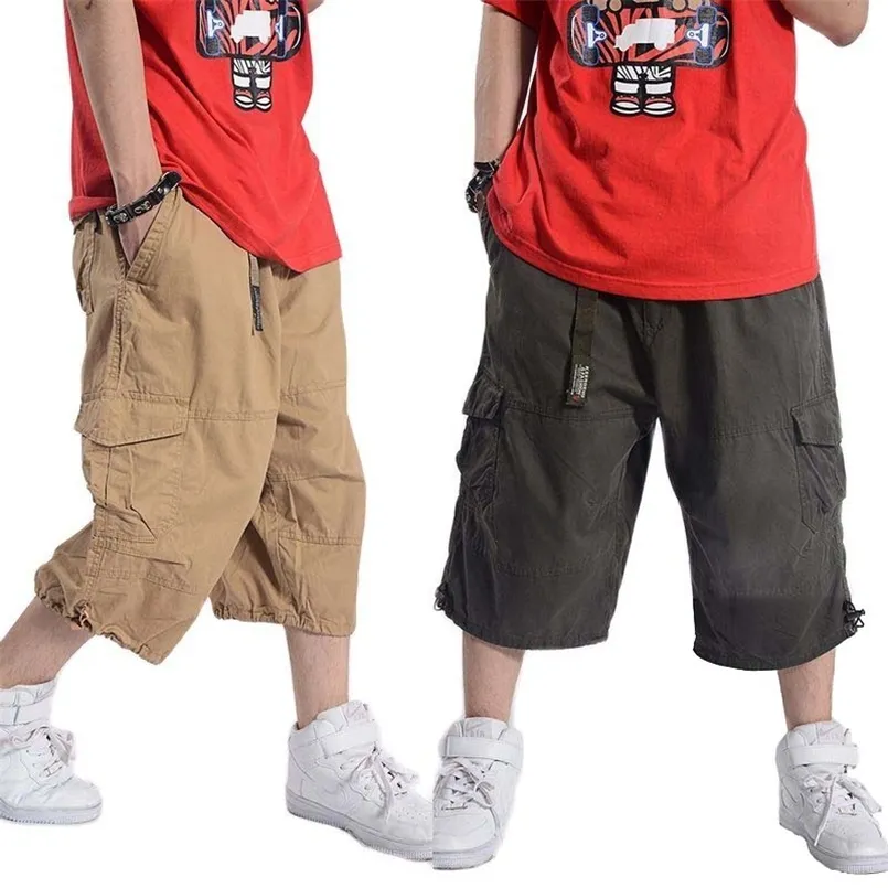 Grande taille été Shorts décontracté és hommes coton Cargo avec grande poche ample Baggy Hip Hop Bermudes militaire homme vêtements 210716