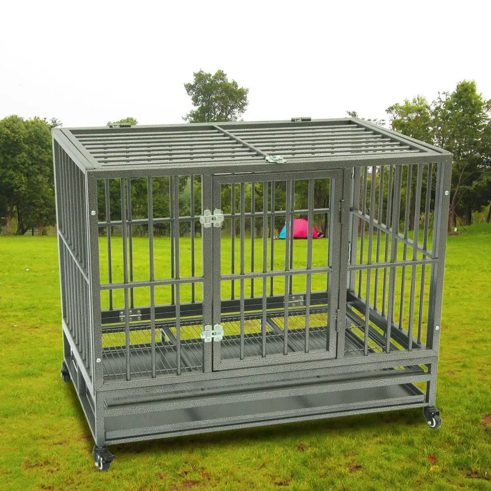 Heavy Duty Dog Cage Crate Kennel Metal Pet Playpen Portable with Tray Silver