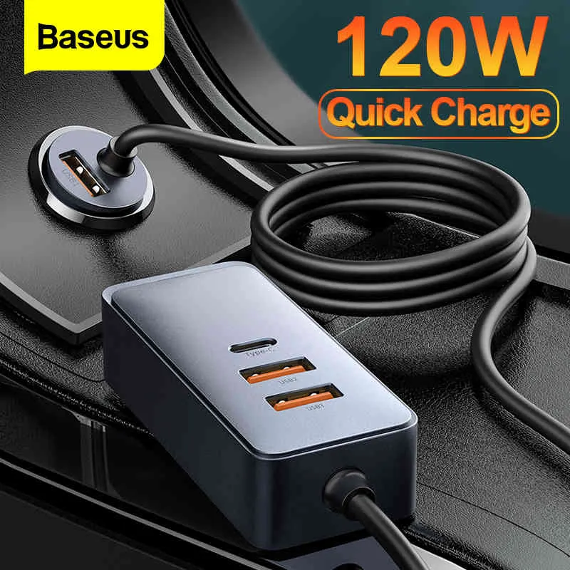 Baseus 120W USB 4 Port Quick Charge QC 3.0 PD 20W Type C Car Phone Charger for iPhone 12 Pro Xiaomi Samsung Tablet