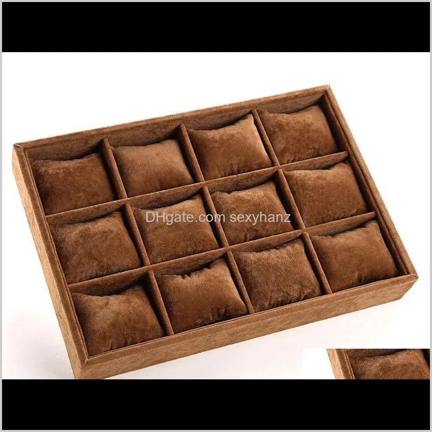 coffee velvet jewelry display trays wholesale 12 booths pillow bracelet bangle watch organizer stand holder tray